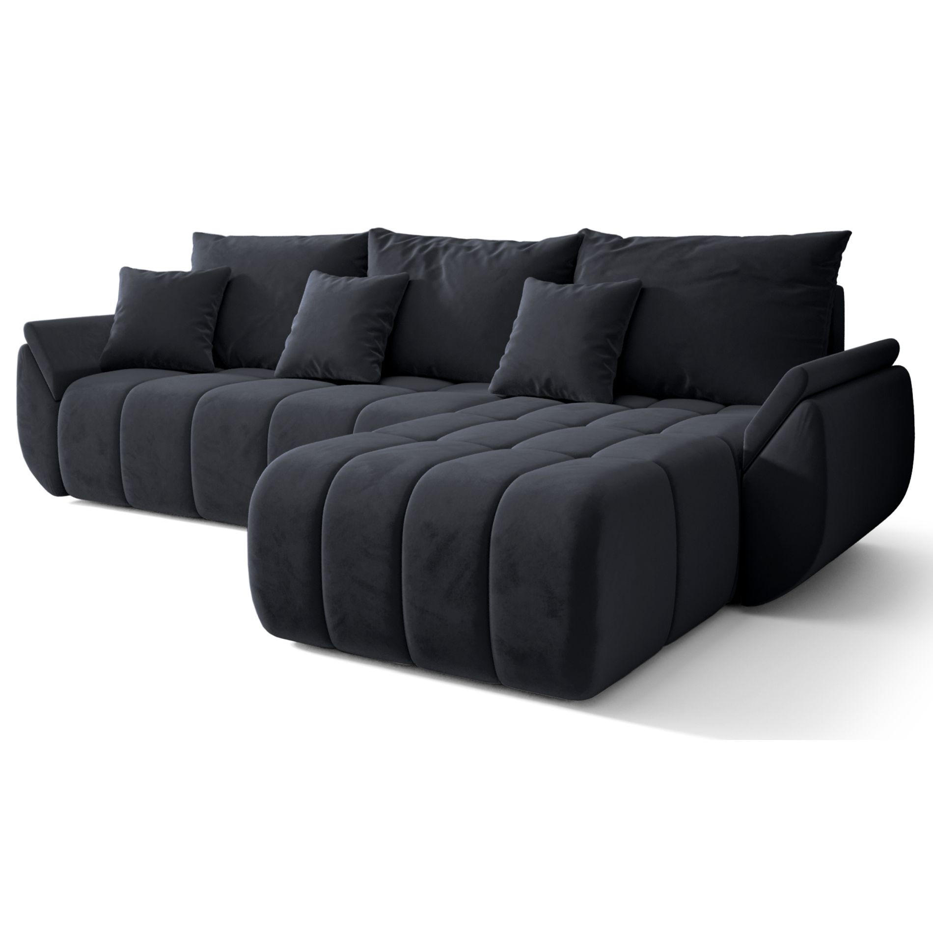 ECKSOFA Romuldi mit Schlaffunktion, Anthrazit Samt, rechtsseitig - Anthrazit/Schwarz, Kunststoff/Textil (185/280cm) - Selsey