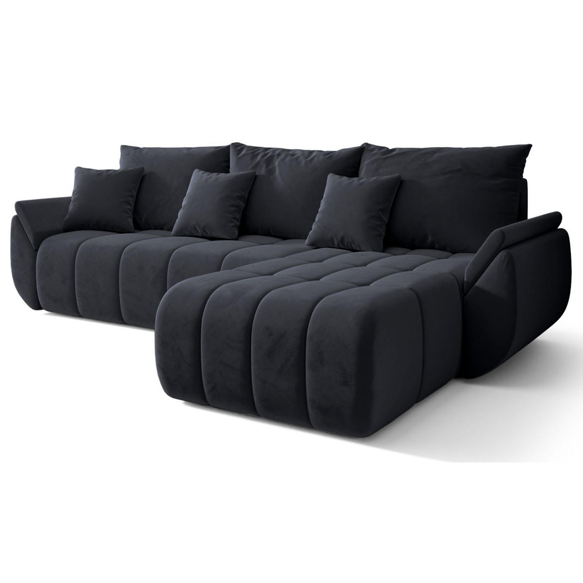 ECKSOFA Romuldi mit Schlaffunktion, Anthrazit Samt, rechtsseitig - Anthrazit/Schwarz, Kunststoff/Textil (185/280cm) - Selsey