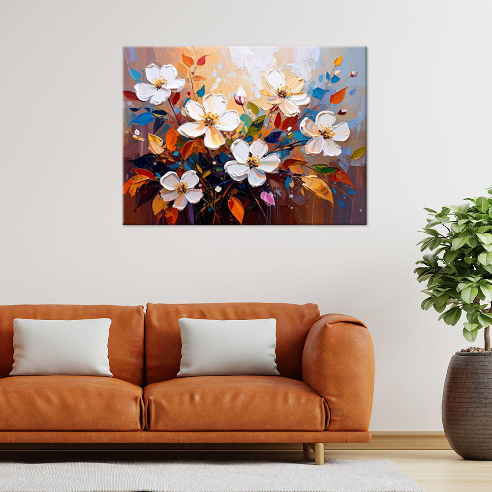 LEINWANDBILD Weiße Feldblumen wie gemalt 120x80cm - Braun, Textil (120/80cm) - Feeby