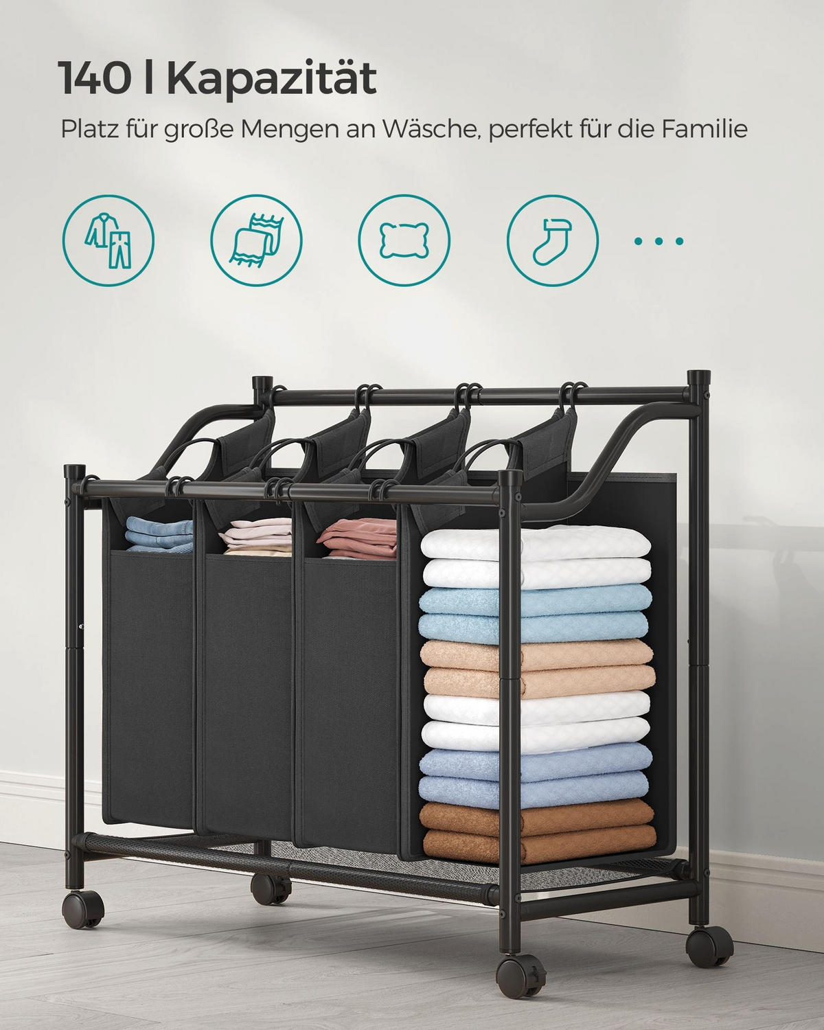 WÄSCHEKORB Brazzaville - Schwarz, Textil (38.5/81/87.5cm) - Hansiro