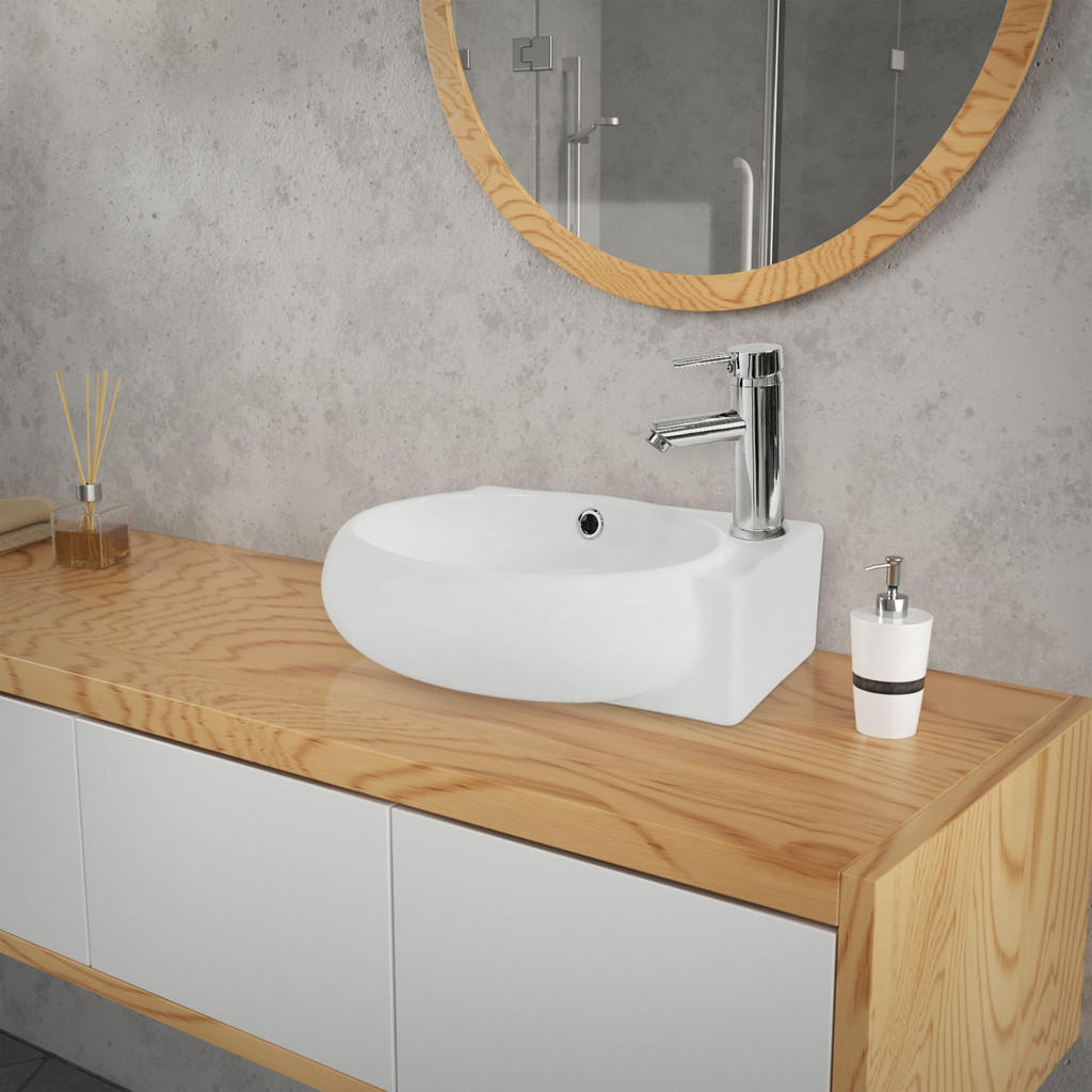 Thumbnail - Ml-Design Waschbecken, Weiß, Keramik, 28x15x43 cm, Badezimmer, Waschbecken & Armaturen, Waschbecken