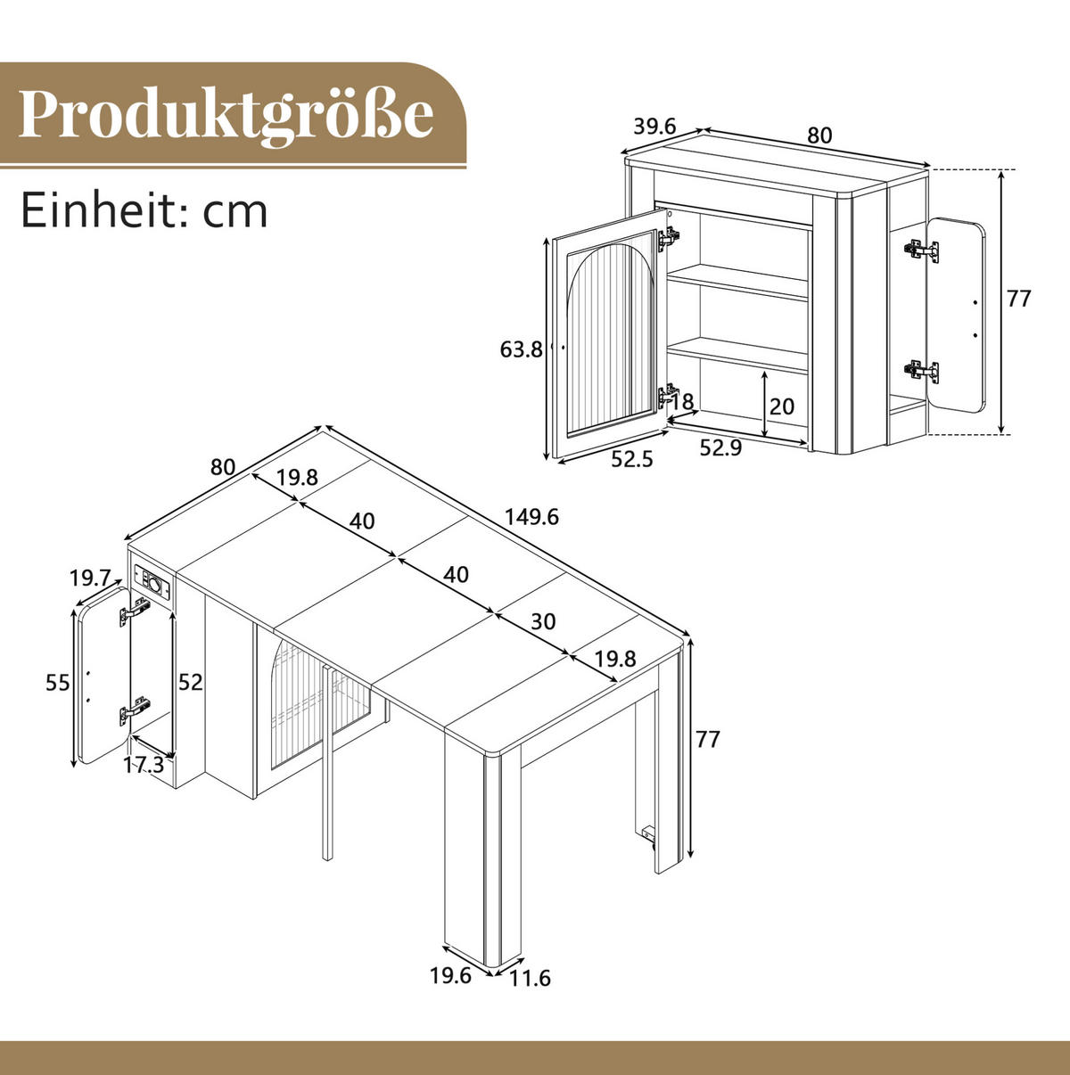 KÜCHENINSEL 83/39,6-149,6/77 cm aus MDF und Glas mit ausziehbarer Tischplatte Weiß/Naturfarben - Weiß, Holzwerkstoff (83/77/39.6cm) - Modenvie