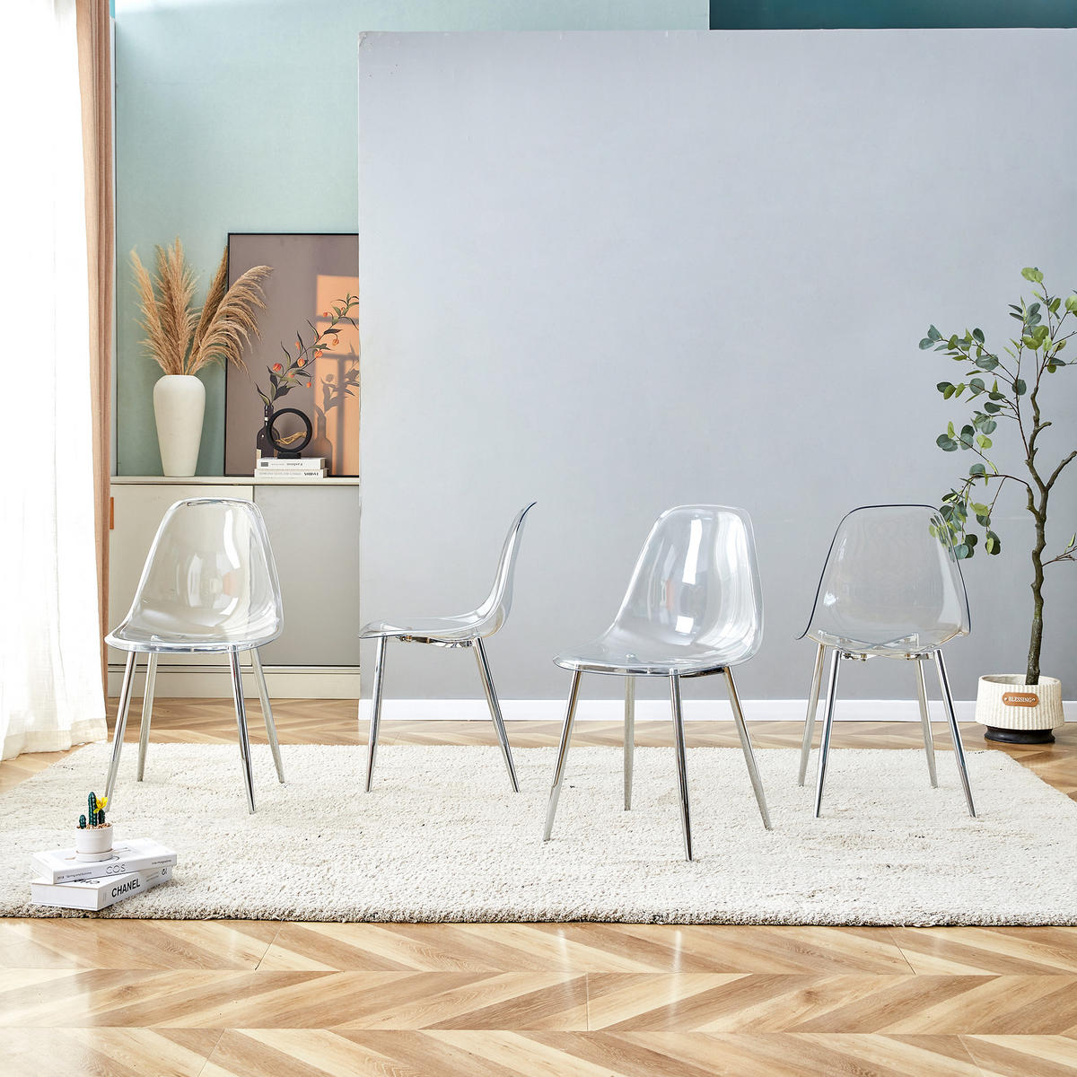 STUHL-SET DE-36594 4 Stück mit transparenter Sitzschale Silber - Silberfarben, Metall (45.7/83/44cm) - ComfortXL
