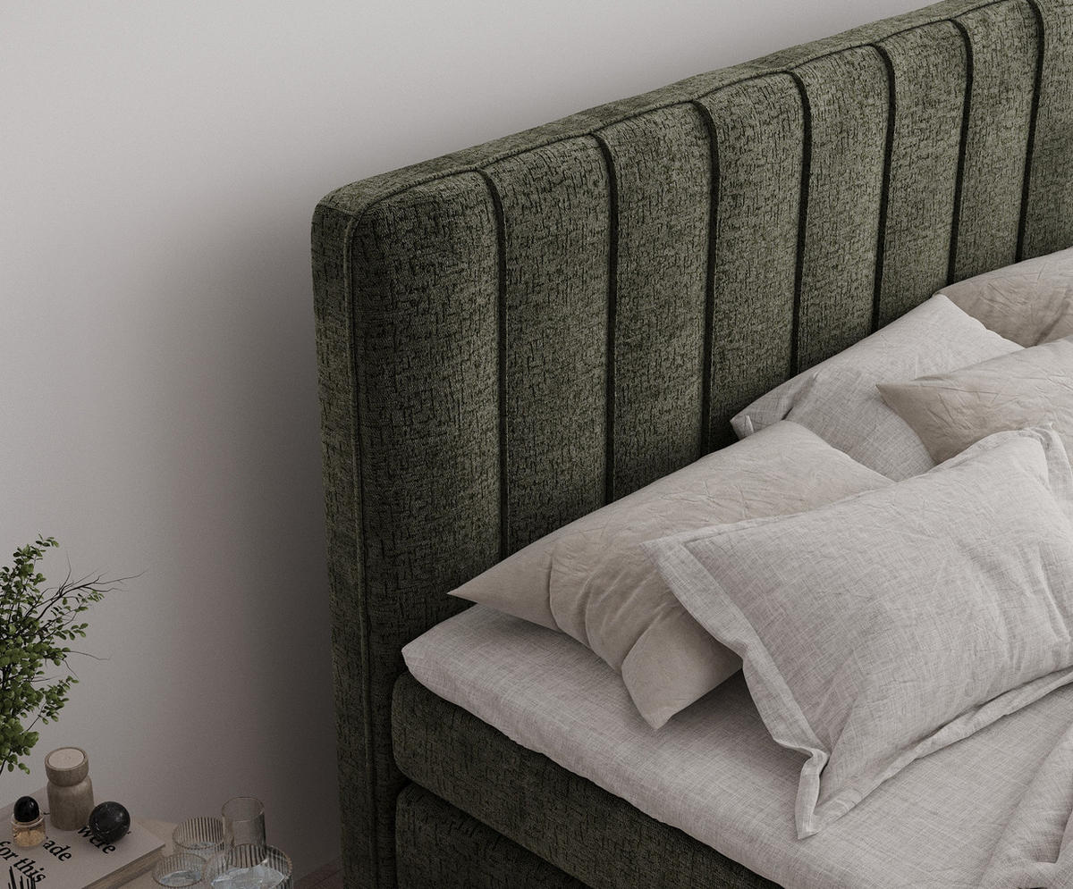 BOXSPRINGBETT Novara Olivenfarbe 160/200 cm - Schwarz/Olivgrün, Holz/Holzwerkstoff (160/200cm) - Maison de Reve