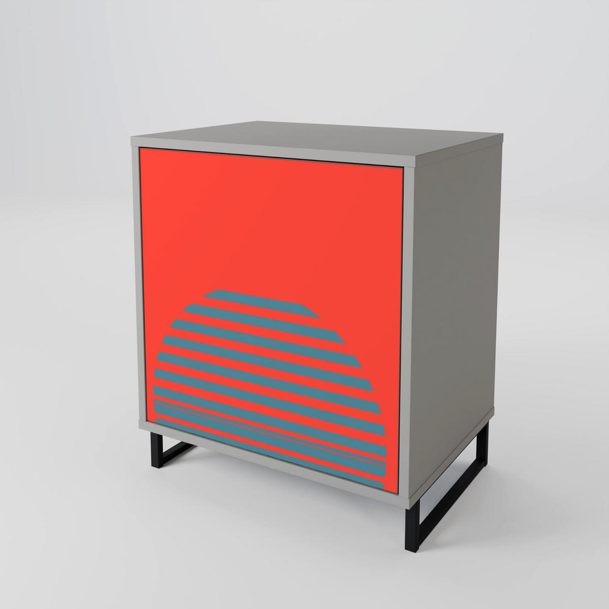 SIDEBOARD RISING GEOMETRY STARS, Grau, 57,5x42x75,5 cm, Goldfarbene Metallfüße - Goldfarben/Multicolor, Holzwerkstoff/Metall (57.5/75.5/42cm) - SpaceRebels
