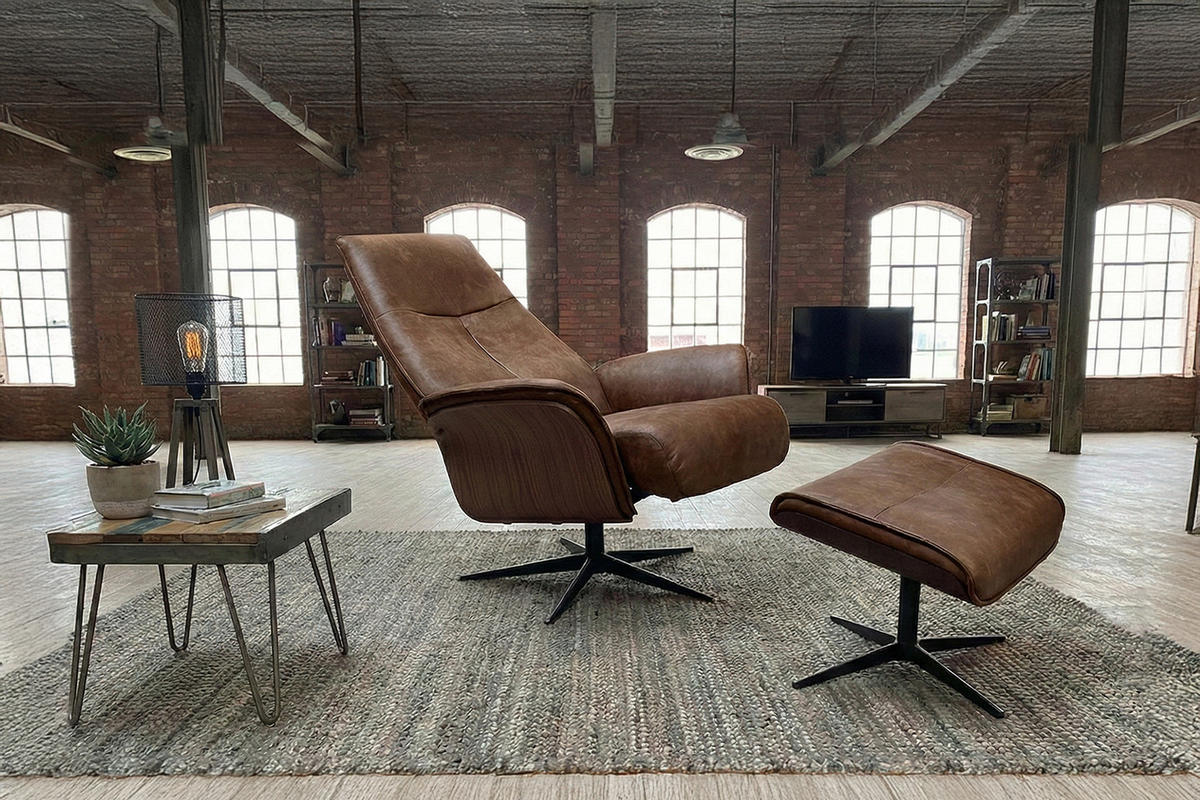 RELAXSESSEL FERREIRA Braun Lederfaserstoff Relaxfunktion - Schwarz/Braun, Leder/Metall (78/106/84cm) - KAWOLA