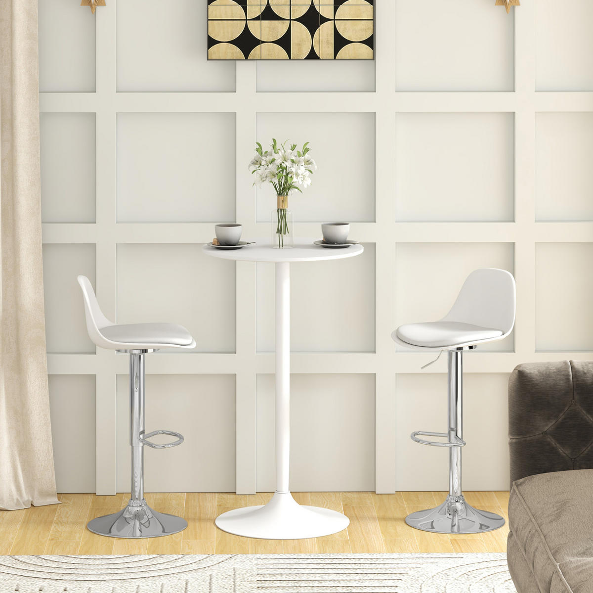 BARHOCKER 2er-Set Weiß, höhenverstellbar aus Kunstleder - Weiß, Kunststoff (42/104/38cm) - MIVRAY