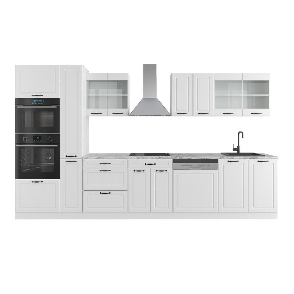 KUCHYNSKÁ LINKA R-Line Biely vidiecky dom/Biely 350 cm s vysokou skriňou, AP mramor - biela, kompozitné drevo (350/206.8/60cm) - Vicco
