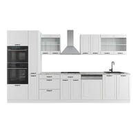 KÜCHENZEILE R-Line Weiß Landhaus/Weiß 350 cm mit Hochschrank, AP Marmor - Weiß, Holzwerkstoff (350/206.8/60cm) - Vicco