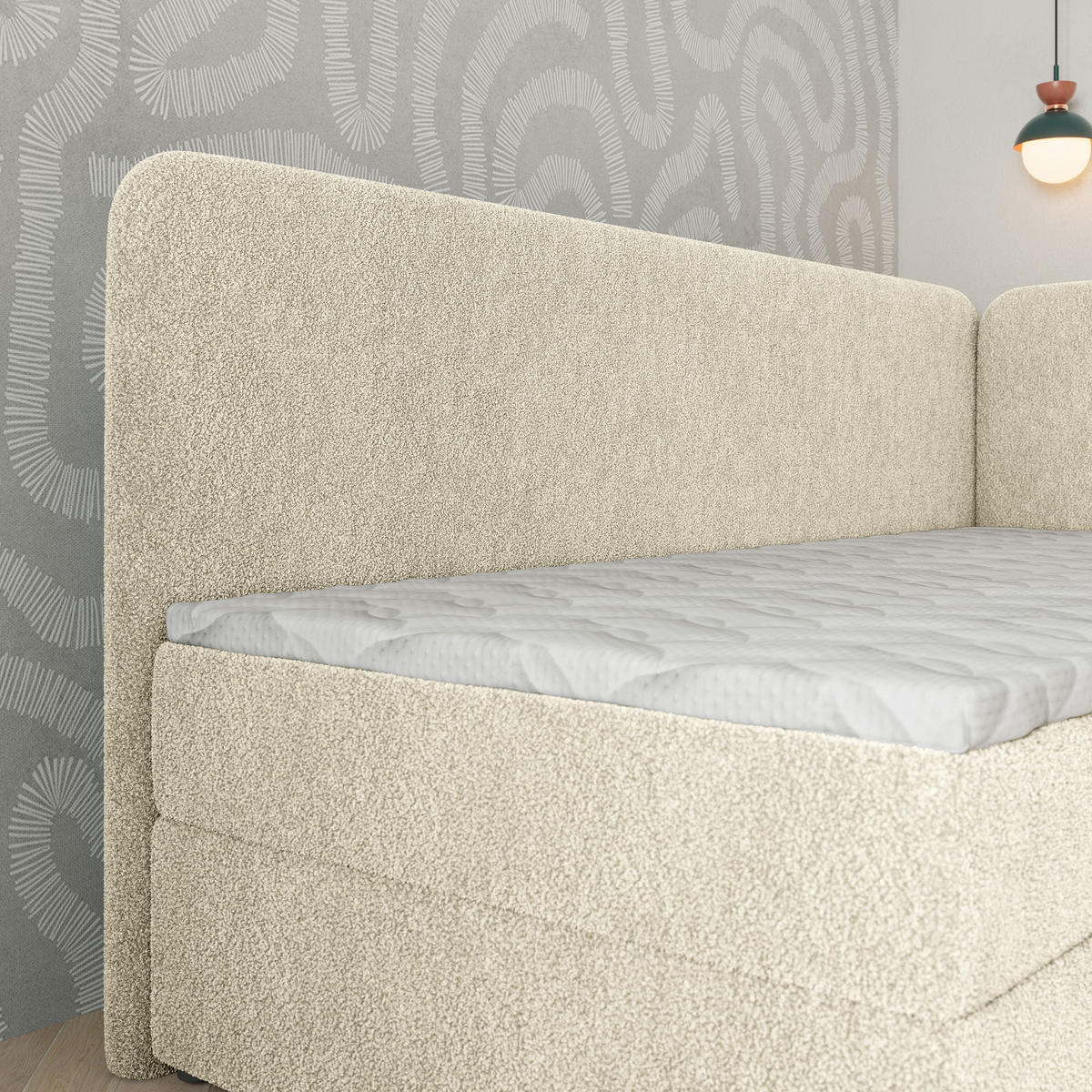 BOXBETT GINA 100x200 cm mit Matratze und Topper, H2+H3 - Creme - Creme, Holz (100/200cm) - MASSENO