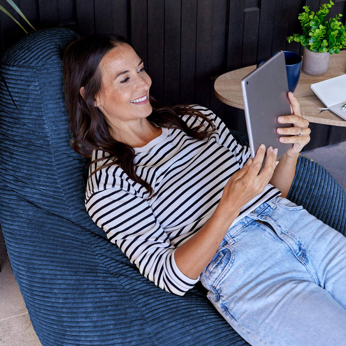 SITZSACK Sessel aus Cord 2-tlg. - Blau, Kunststoff (90/73/84cm) - icon