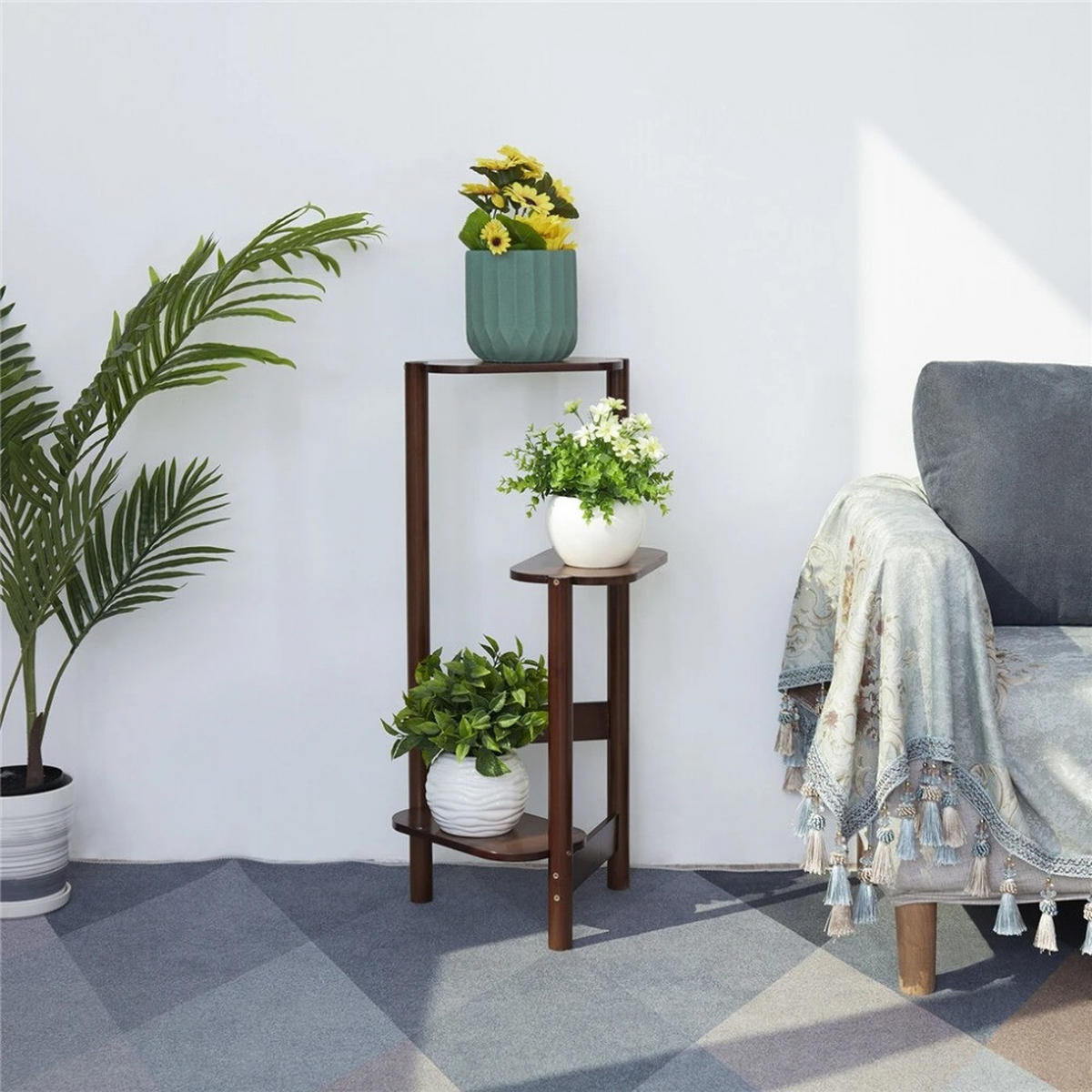 PFLANZENREGAL 3-Tier Bambus für Ecke Balkon und Schlafzimmer, Braun - Braun, Holzwerkstoff (30.48/75/27.4cm) - Kaket