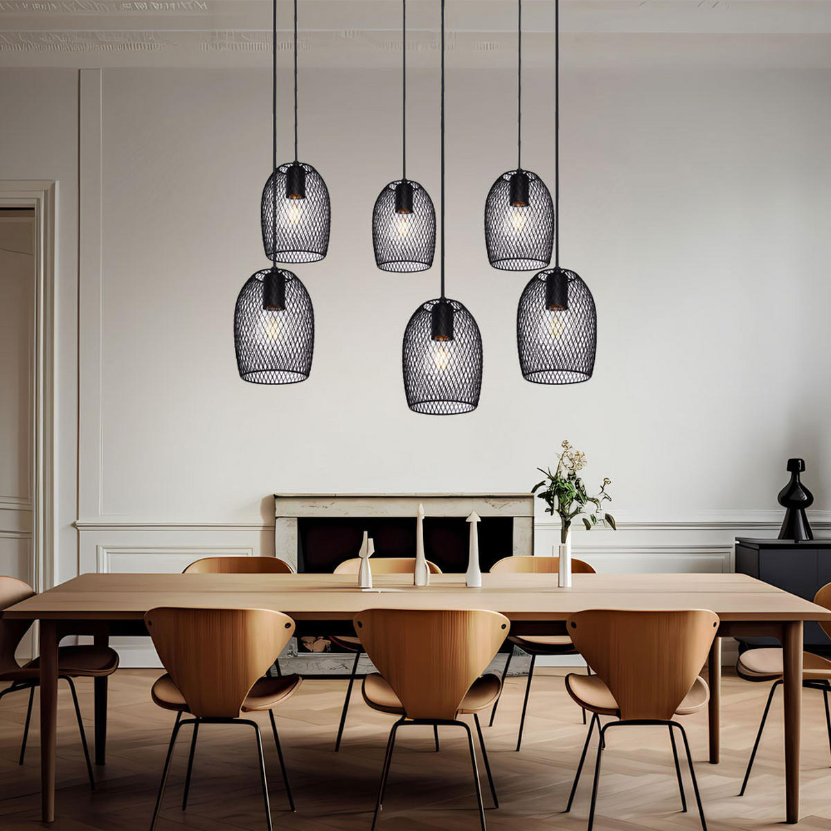 HÄNGELEUCHTE Metall Gitter Schwarz - Schwarz, Metall (75/75/150cm) - Globo Lighting