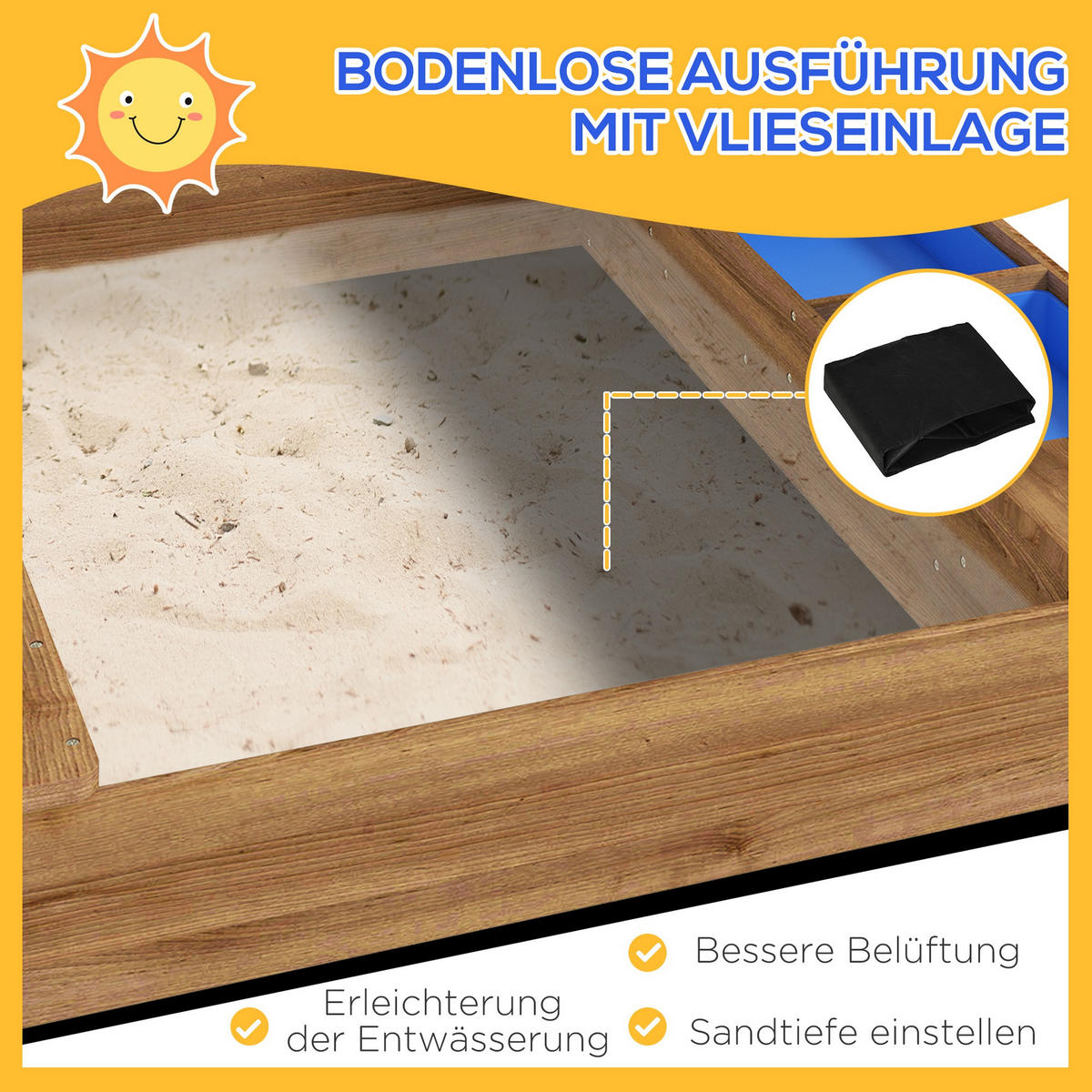 SANDKASTEN mit Dach, Sandkiste aus Holz mit Sitzplatz, Spielhaus, Garten, Braun - Braun, Holz (124/116/146cm) - Outsunny