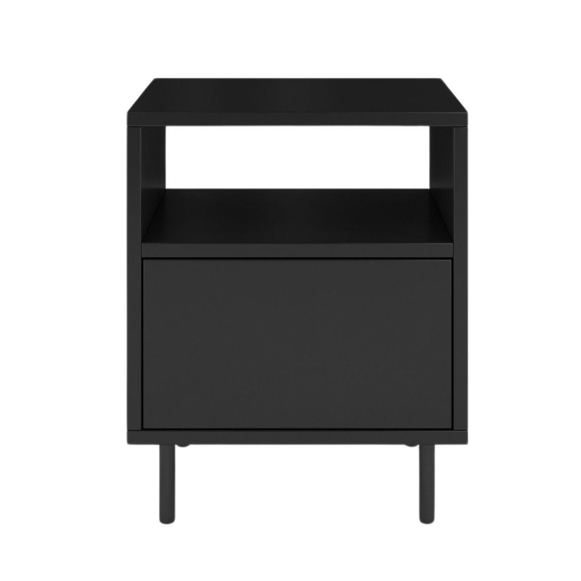 NACHTTISCH Mirka, Schwarz, Push to Open System, Minimalistisch - Schwarz, Holzwerkstoff/Metall (40/47/40cm) - Dancan