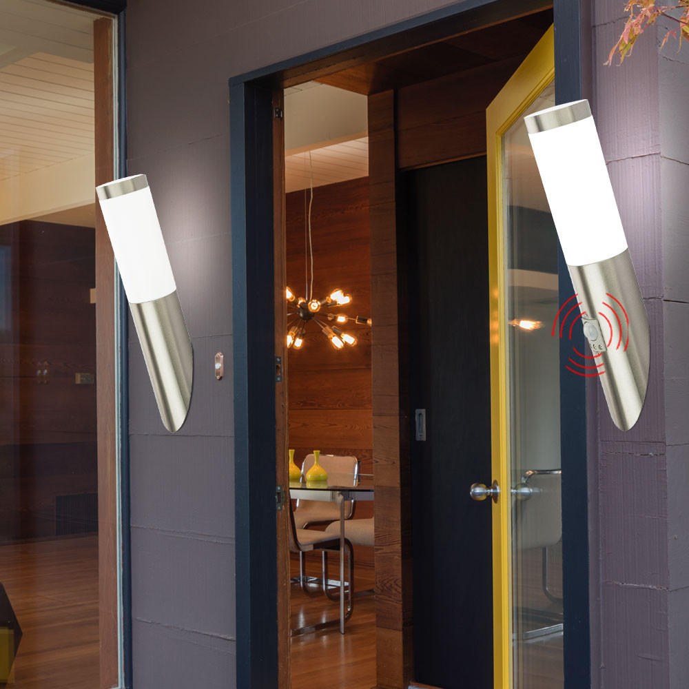AUSSEN-WANDLEUCHTE Edelstahl Silber Fackel Design 2er Set - Silberfarben, Metall (16.6/40/17cm) - Globo Lighting