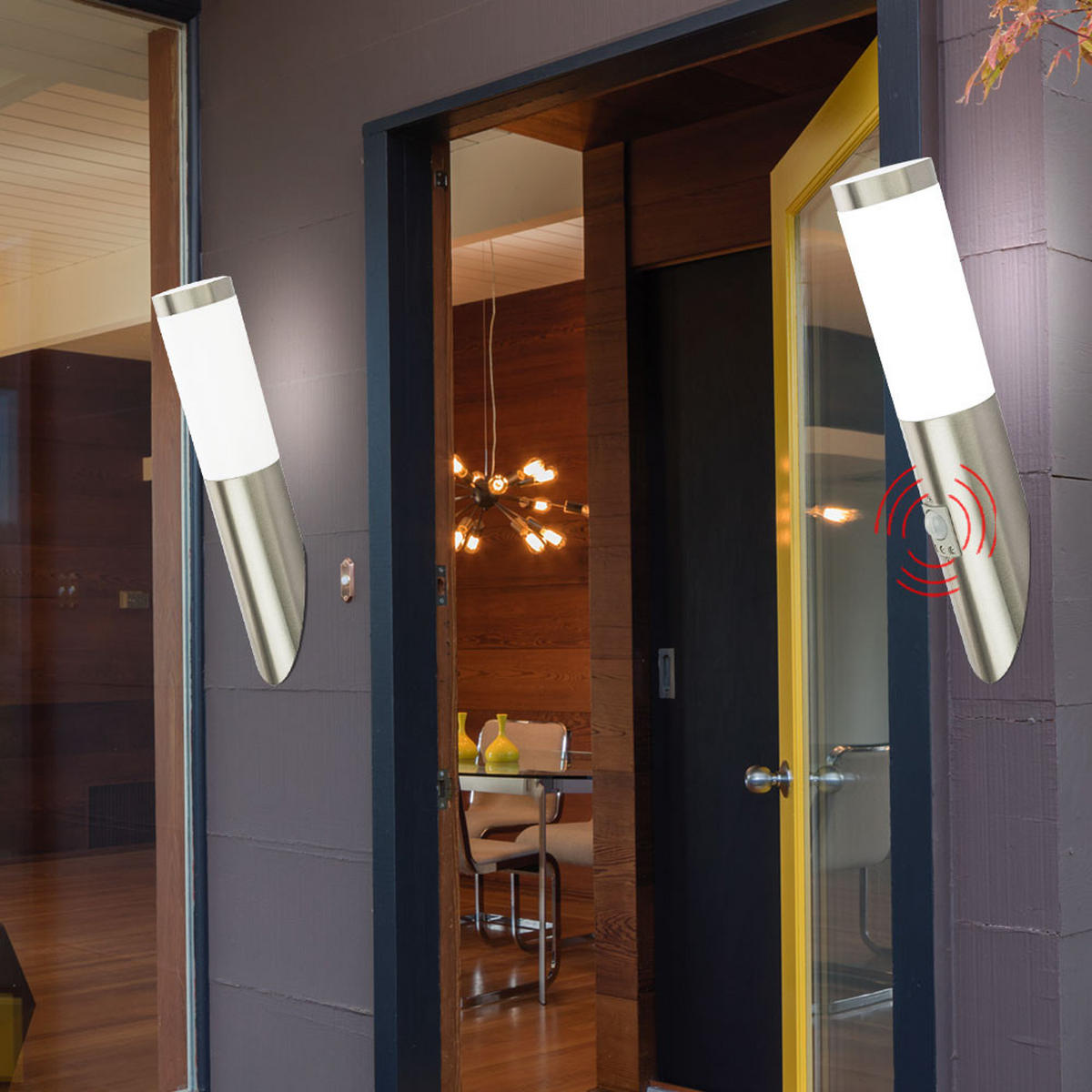 AUSSEN-WANDLEUCHTE Edelstahl Silber Fackel Design 2er Set - Silberfarben, Metall (16.6/40/17cm) - Globo Lighting