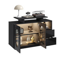 SIDEBOARD aus Holzwerkstoff 120x40x80 cm Schwarz mit LED-Beleuchtung, Glasvitrine und verstellbaren Einlegeböden - Schwarz, Holzwerkstoff (120/80/40cm) - Modfu