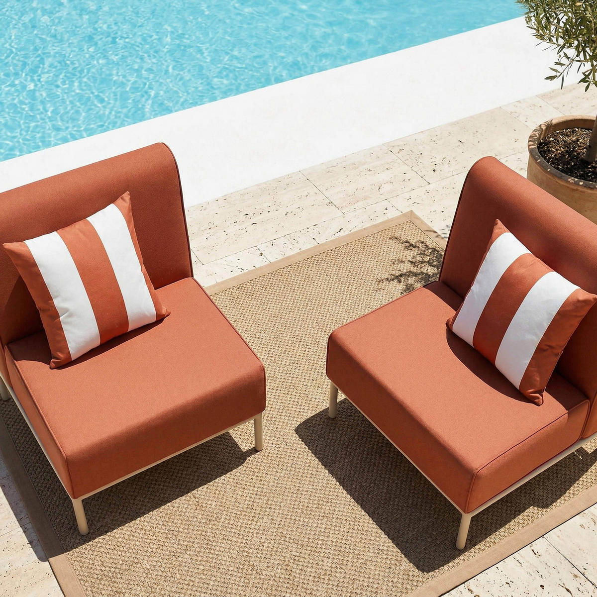 GARTENSOFA mit 2 Sitzplätzen, Terrakotta - Rot, Textil (80/78/144cm) - Oviala