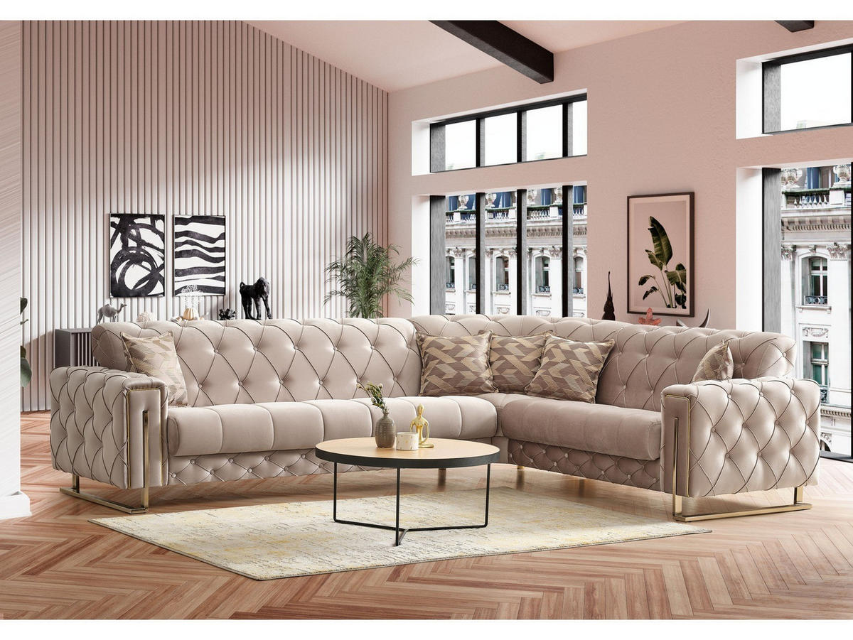 ECKSCHLAFSOFA Shimla Beige - Langer Schenkel Links - Beige, Holzwerkstoff/Kunststoff (310/245cm)