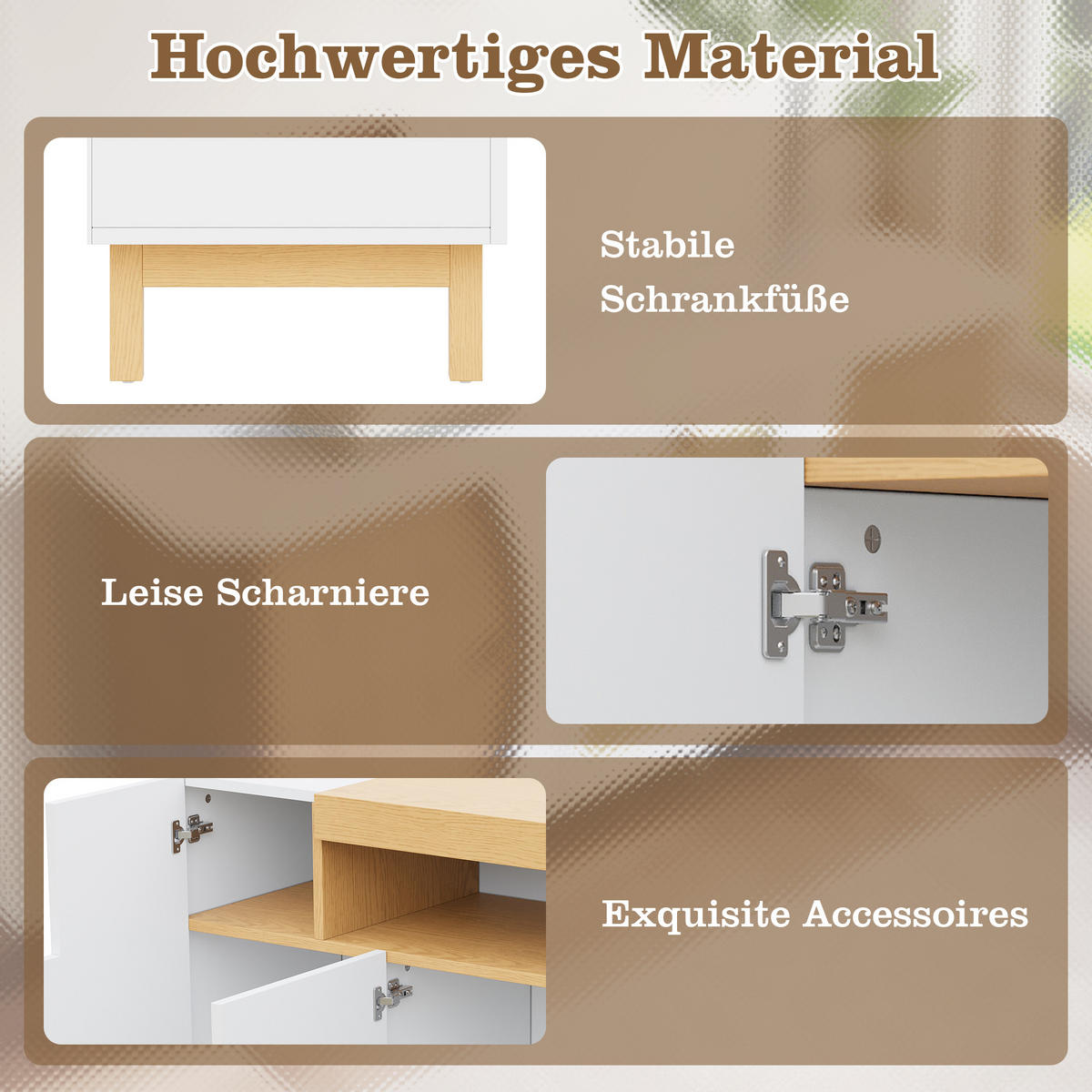 SIDEBOARD 3 Türen Wohn Esszimmer Multifunktional Stauraum - Weiß, Holzwerkstoff (42/96/120.5cm) - FLIEKS