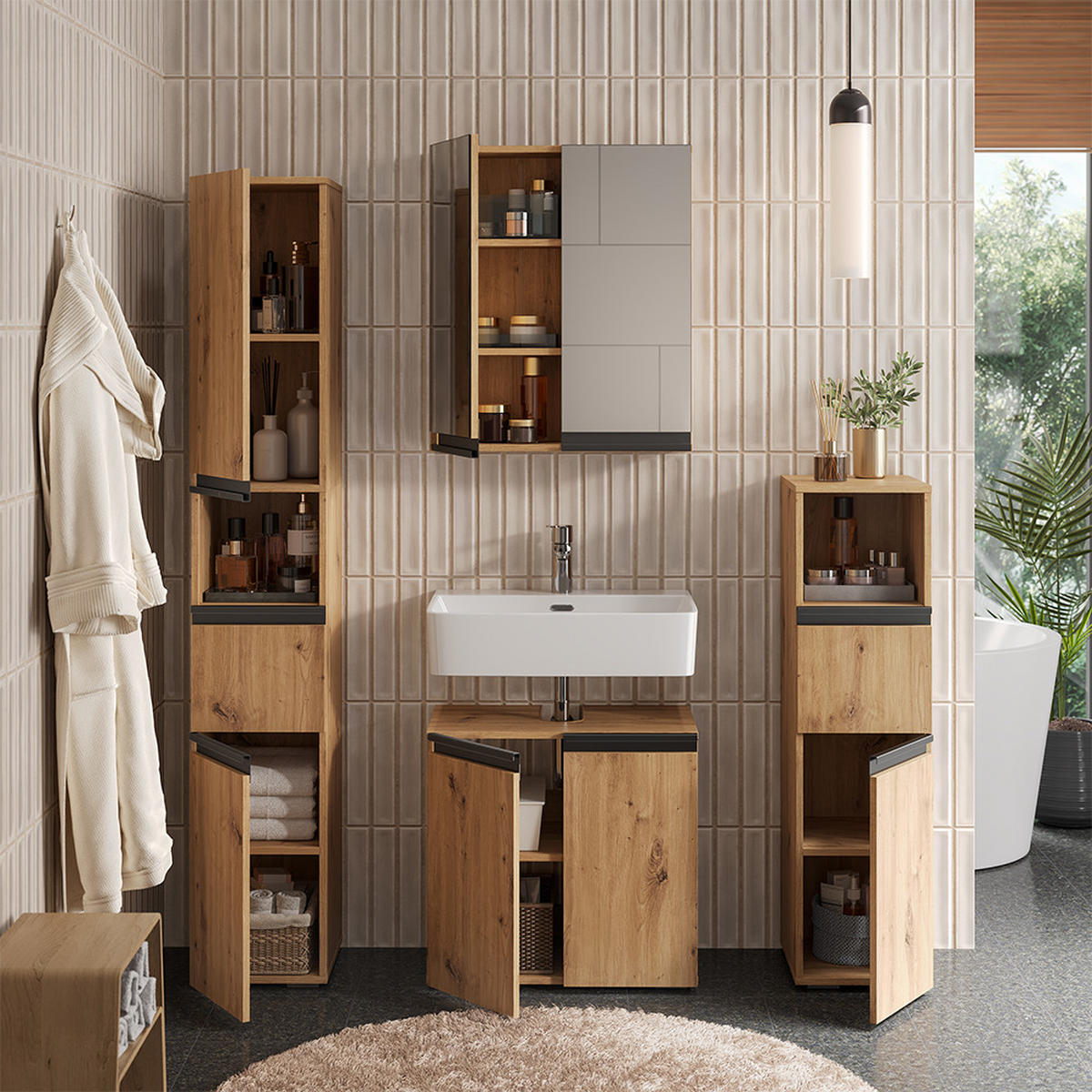 BADMÖBEL-SET Torren Artisan 4 Teile - Hellgrau, Holzwerkstoff (60/58/35cm) - Vicco