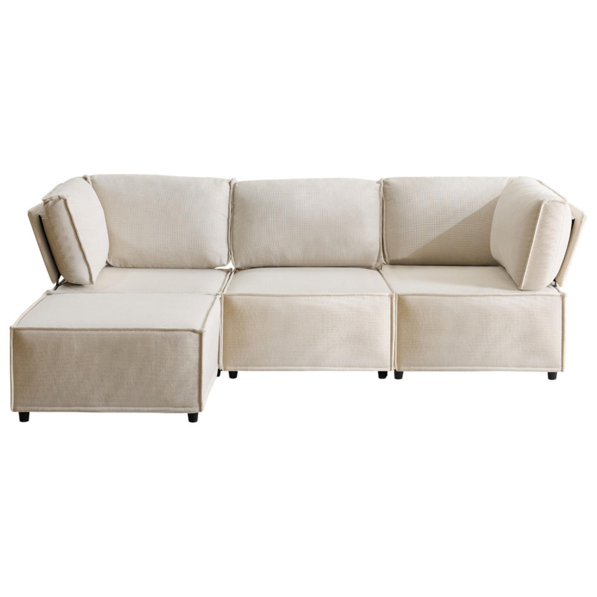 ECKSOFA mit flexibler Kombination und Leinenstoff in Beige - Beige, Textil (238/154cm) - EVRYAE