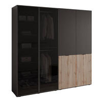 KLEIDERSCHRANK SANDBOX LOFT 200 202/49/200 cm Schwarzgraphit / Schwarzgraphit + Eiche Wotan + Schwarzes Glas ohne LED 8 Zusatzböden - Eiche Wotan/Schwarz, Holzwerkstoff/Kunststoff (202/200/49cm) - Lookway