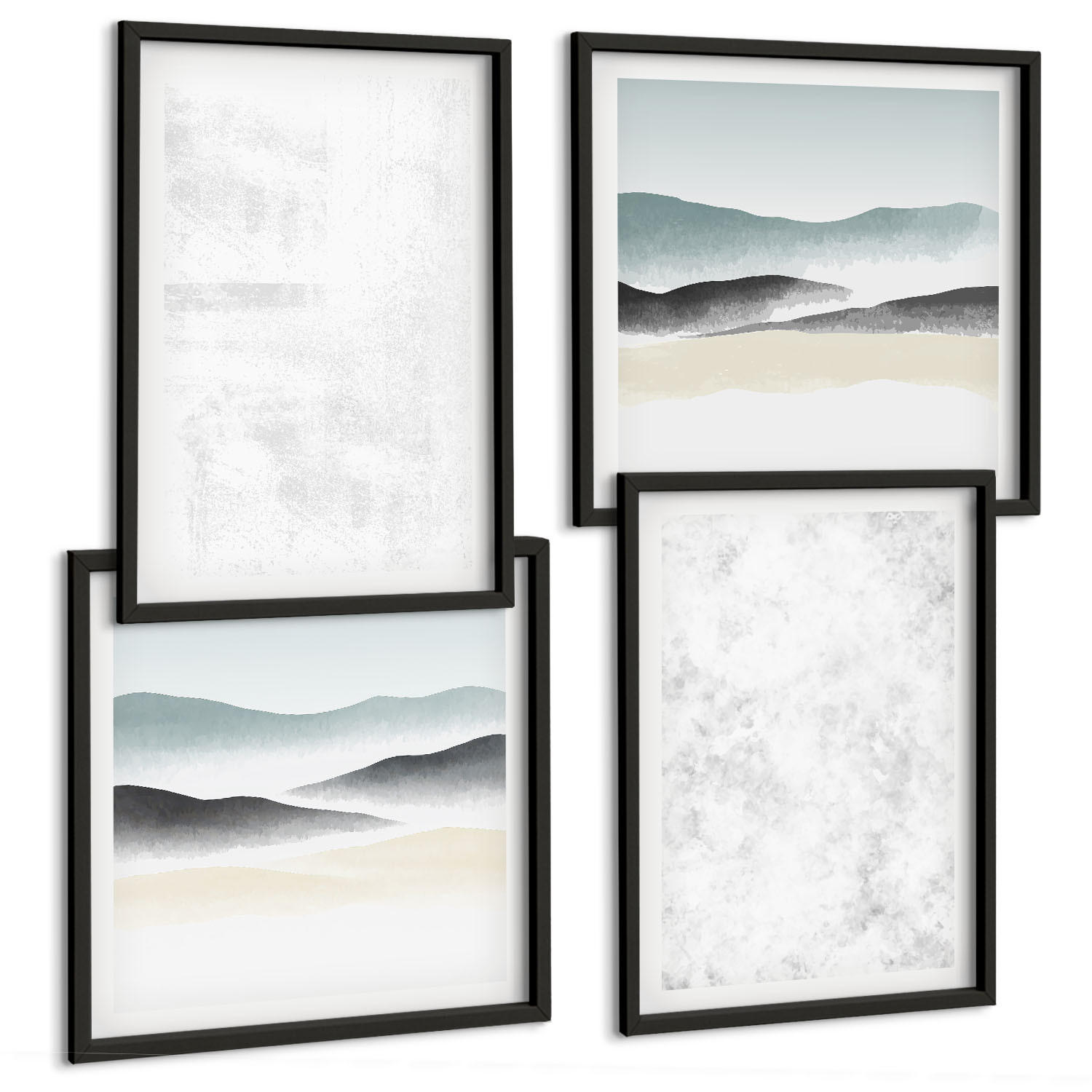 BILDER SET 4er Set - 50x50 cm & 40x60 cm Schwarzer Rahmen - Weiße Flecken auf Leinwandhintergrund - Schwarz, Kunststoff (50/50cm) - TULUP