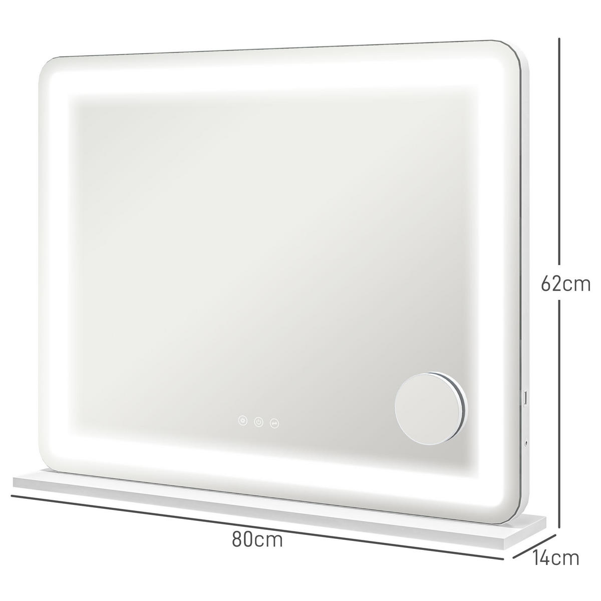 SCHMINKSPIEGEL DE-18029 80/62 cm, dimmbar, 3 Lichtmodi - Weiß, Glas (14/80/62cm) - ComfortXL