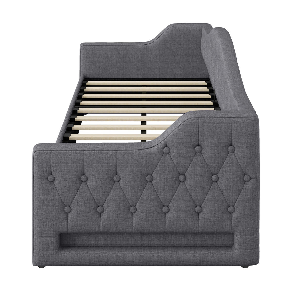 TAPECIRANI dnevni krevet 90/200 cm sivi od MDF-a i šperploče s LED rasvjetom i spremištem - siva, drvni materijal (90/200cm) - OKWISH