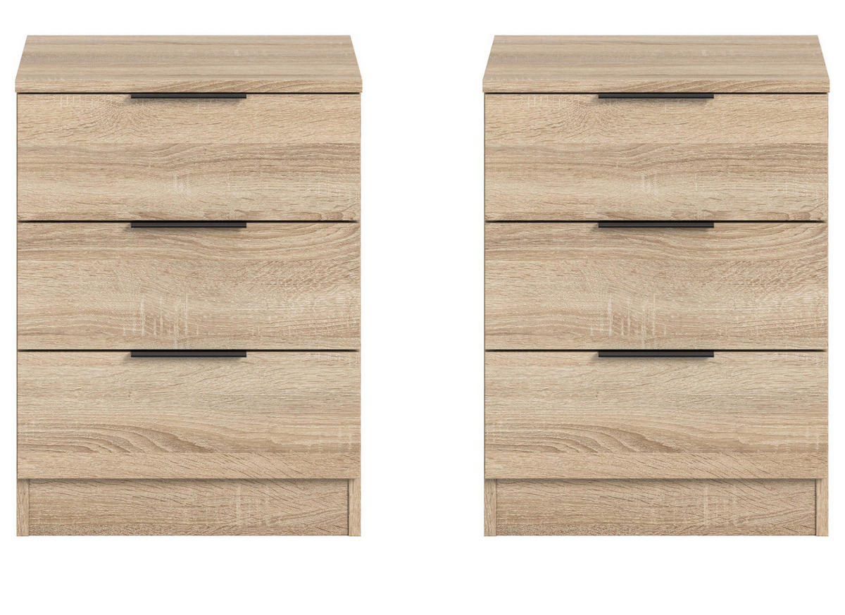 NACHTTISCH 2er Set Eiche Sonoma 45 x 60 cm, Nachtkommode in Komforthöhe - Eichefarben/Schwarz, Holzwerkstoff/Kunststoff (45/60/40cm) - Inn.Furn