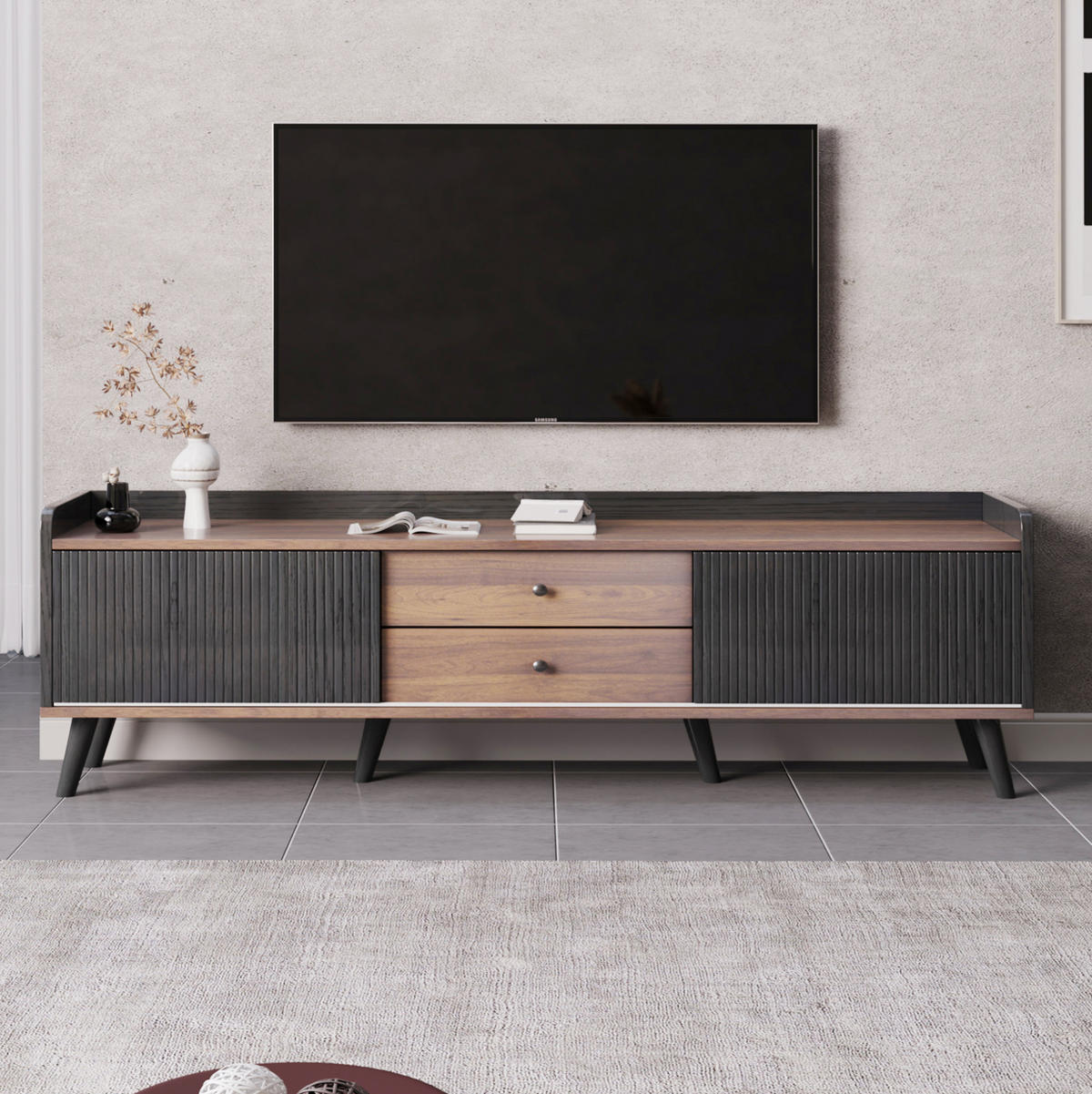 TV-LOWBOARD mit 2 Schiebetüren und 2 Schubladen 160 cm Schwarz - Schwarz, Holzwerkstoff (40/58/160cm) - Beauniv