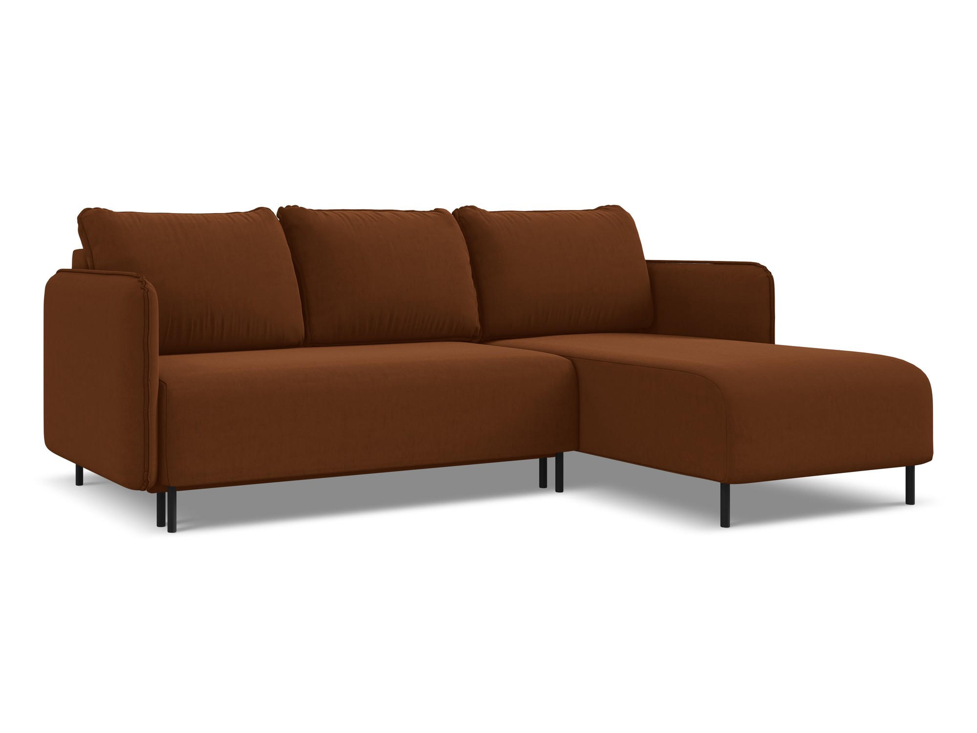 ECKSOFA mit Schlaffunktion Samt Stoff Orange - Terracotta/Schwarz, Holz/Textil (236/162cm) - Makamii