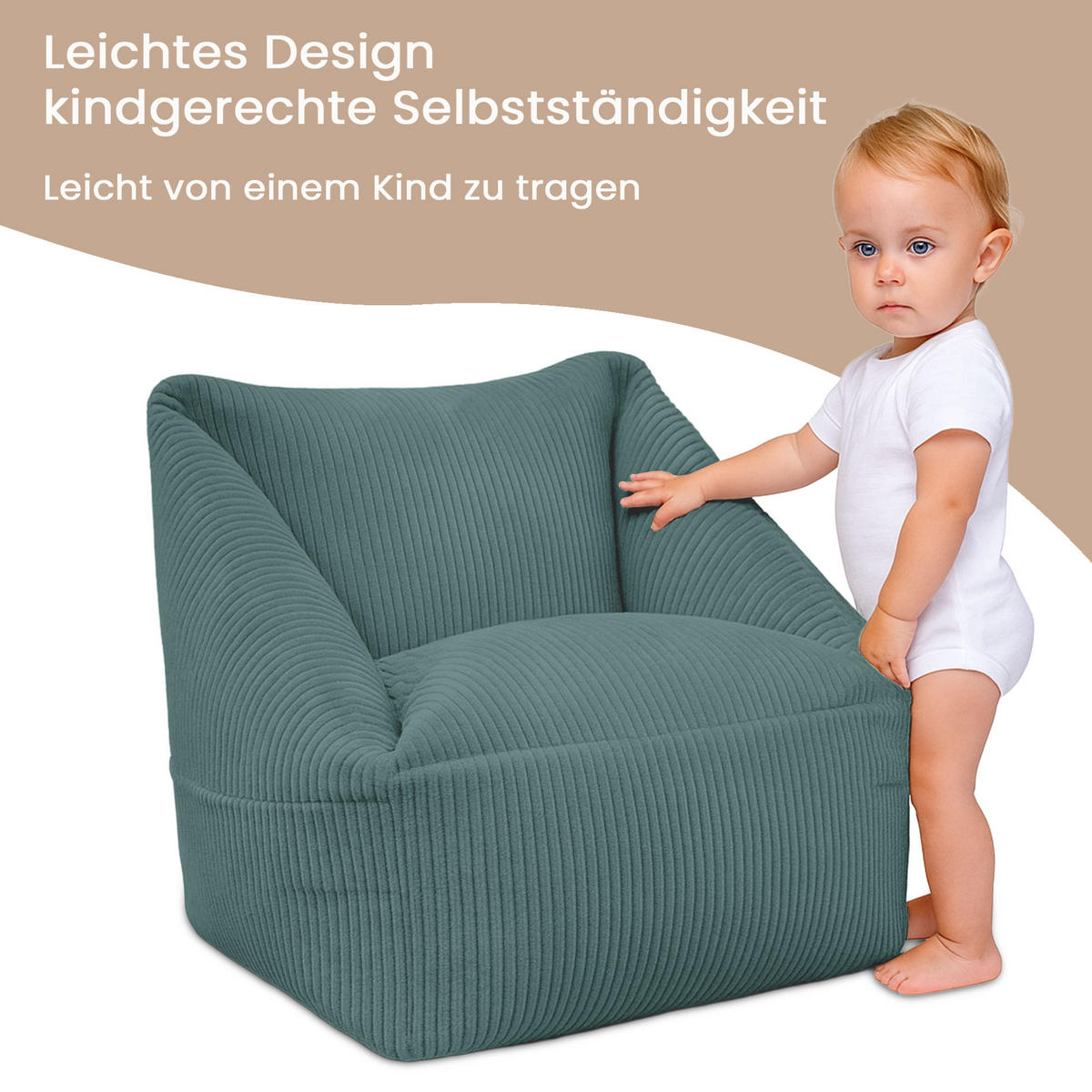 SITZSACK-SESSEL Bambino 55/60/55 cm, weicher Cord 380 g/m², mit Griff & Seitentasche, Meeresblau - Blau, Textil (55/55/60cm) - Dreamroots