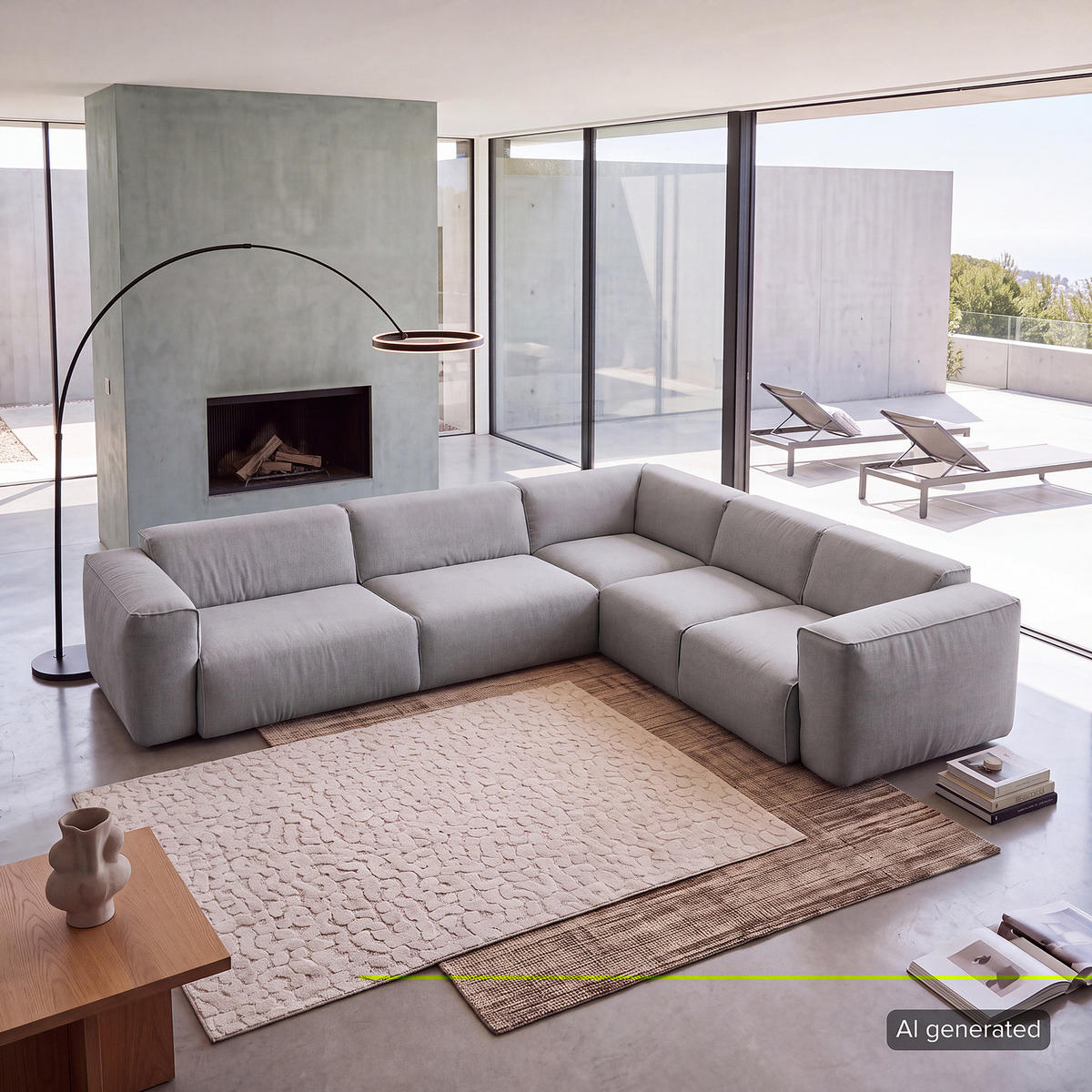ECKSOFA mit Rundecke - Hellgrau/Schwarz, Kunststoff/Textil (325/260cm) - home24