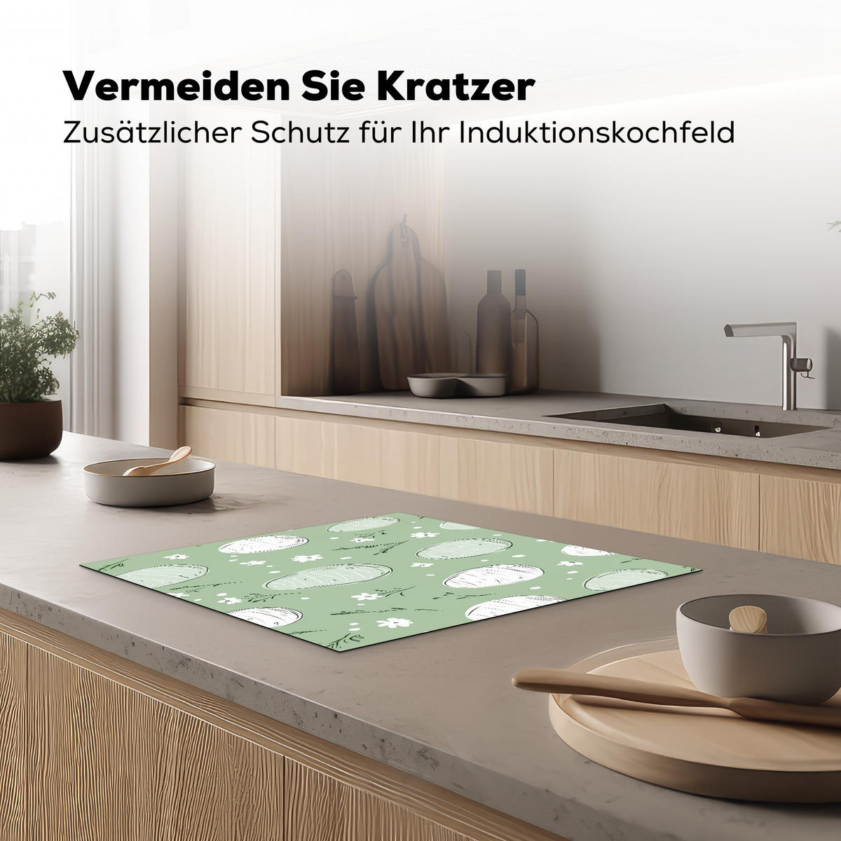 HERDABDECKPLATTE Grün - Eier - Muster Ceranfeldabdeckung 59x52 cm - Waldgrün, Kunststoff (59/52/0.2cm) - MuchoWow