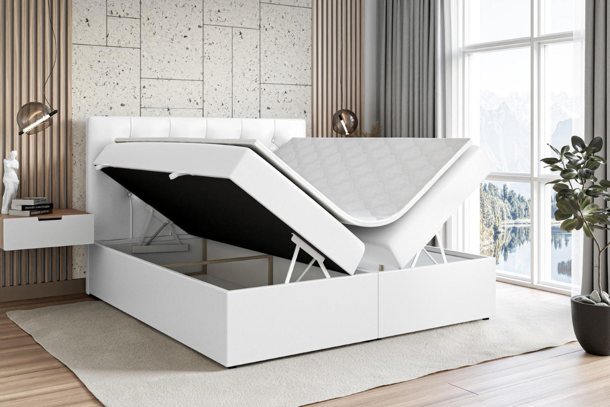 BOXBETT mit Matratze H3 und Lattenrost - MIRAGE - 160x200 Weiß Hochglanz - Weiß Hochglanz, Holzwerkstoff (160/200cm) - ALTDECOR