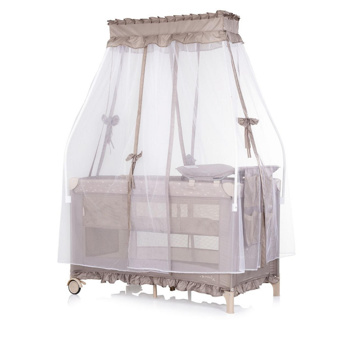 REISEBETT Palace, Baldachin beige grau Moskitonetz zwei Ebenen Wickelauflage - Beige, Kunststoff (60/120cm) - Chipolino