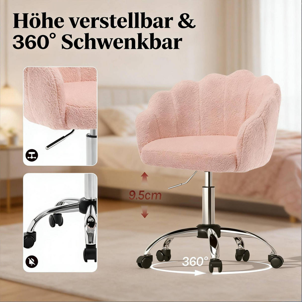 BÜROSTUHL höhenverstellbar Blattdesign Stoff Pink - Pink, Metall (55/81.5/37.5cm) - Meubliv