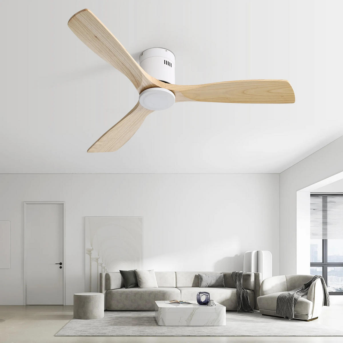 DECKENVENTILATOR 52Zoll Natur Holzflügel DC Motor Fernbedienung - Weiß, Kunststoff (132/132/24.5cm) - CASIVA