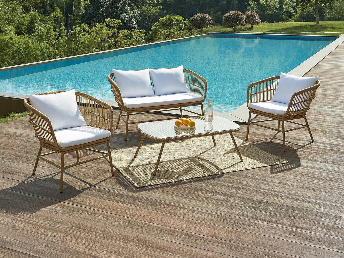 GARTENBEISTELLTISCH - 111 cmcm x 63 cmcm - Harz, Glas - Naturfarben Hell - LOUSINI - Naturfarben, Glas (63/111/39.5cm) - Vente-Unique