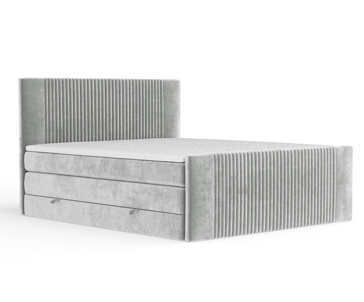 BOXSPRINGBETT Bergamo Hellgrau 200/200 cm - Hellgrau/Schwarz, Holz/Holzwerkstoff (200/200cm) - Maison de Reve