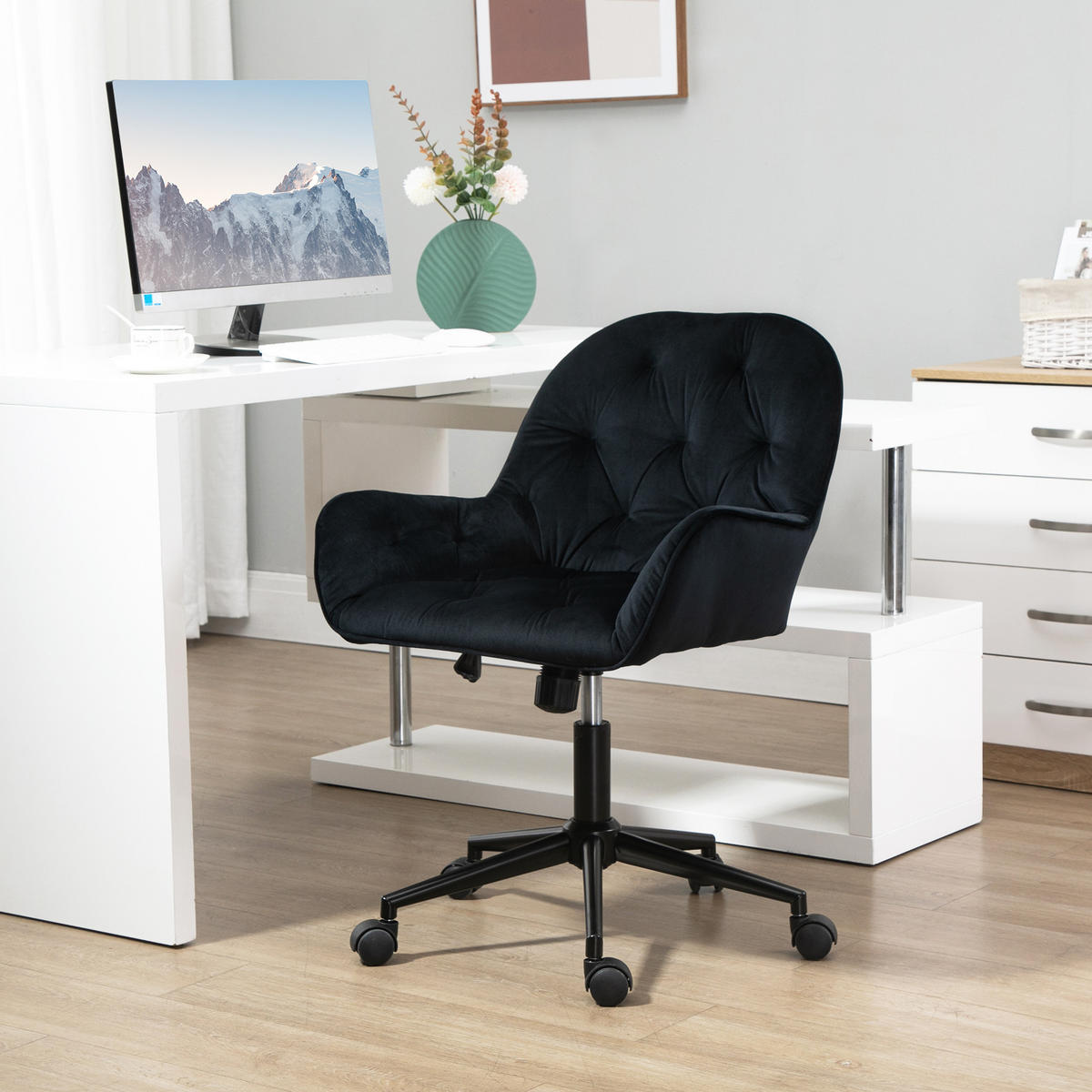 BÜROSTUHL, Polyester, Schwarz - Schwarz, Kunststoff (61/91/60cm) - Vinsetto