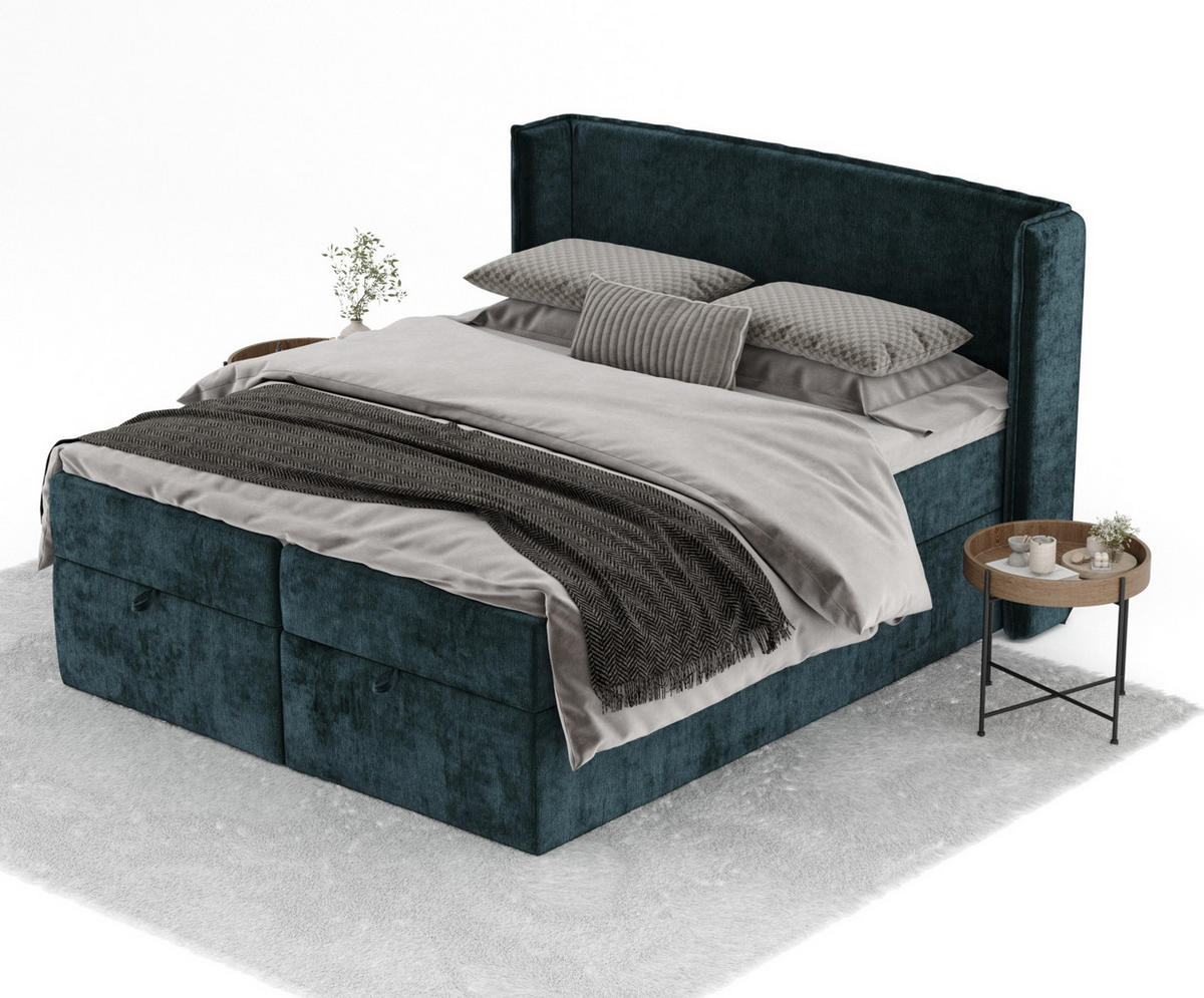 BOXBETT Passion Türkisfarben 160/200 cm mit Matratze und Topper - Türkis/Schwarz, Holz/Holzwerkstoff (160/200cm) - Maison de Reve