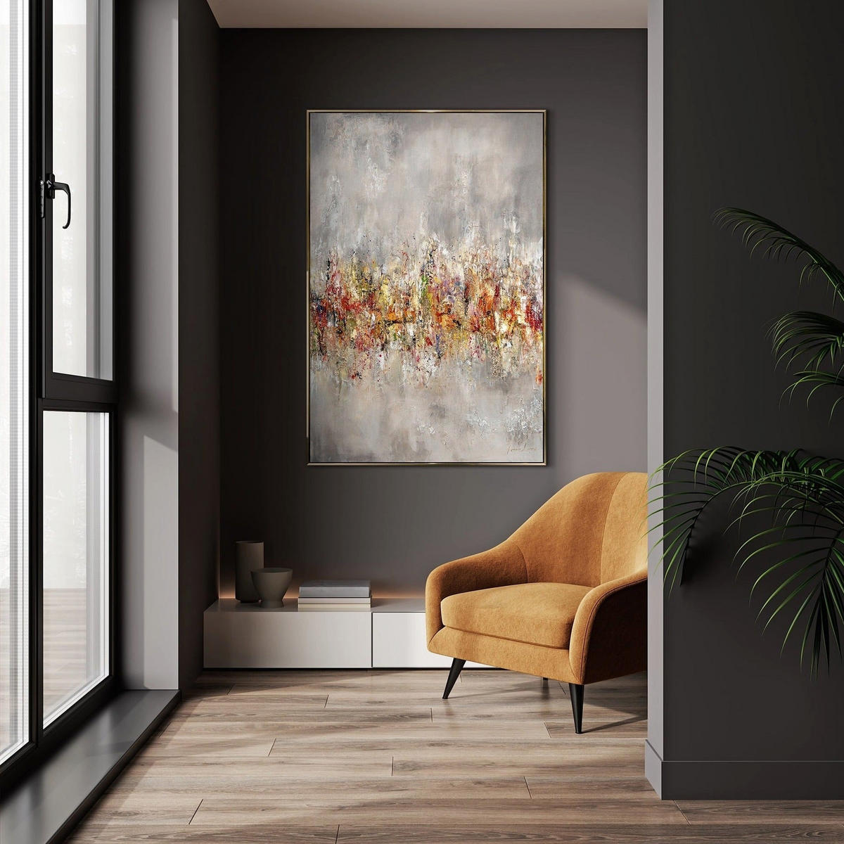 GEMÄLDE Heller Horizont Schattenfugenrahmen Gold 140x100 cm - Goldfarben, Holz (140/100cm) - YS-art gallery