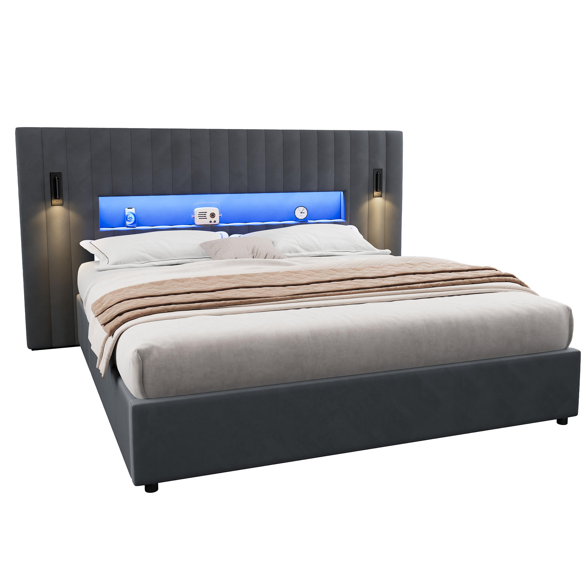 Beauniv Bett Dunkelgrau 180x200 cm