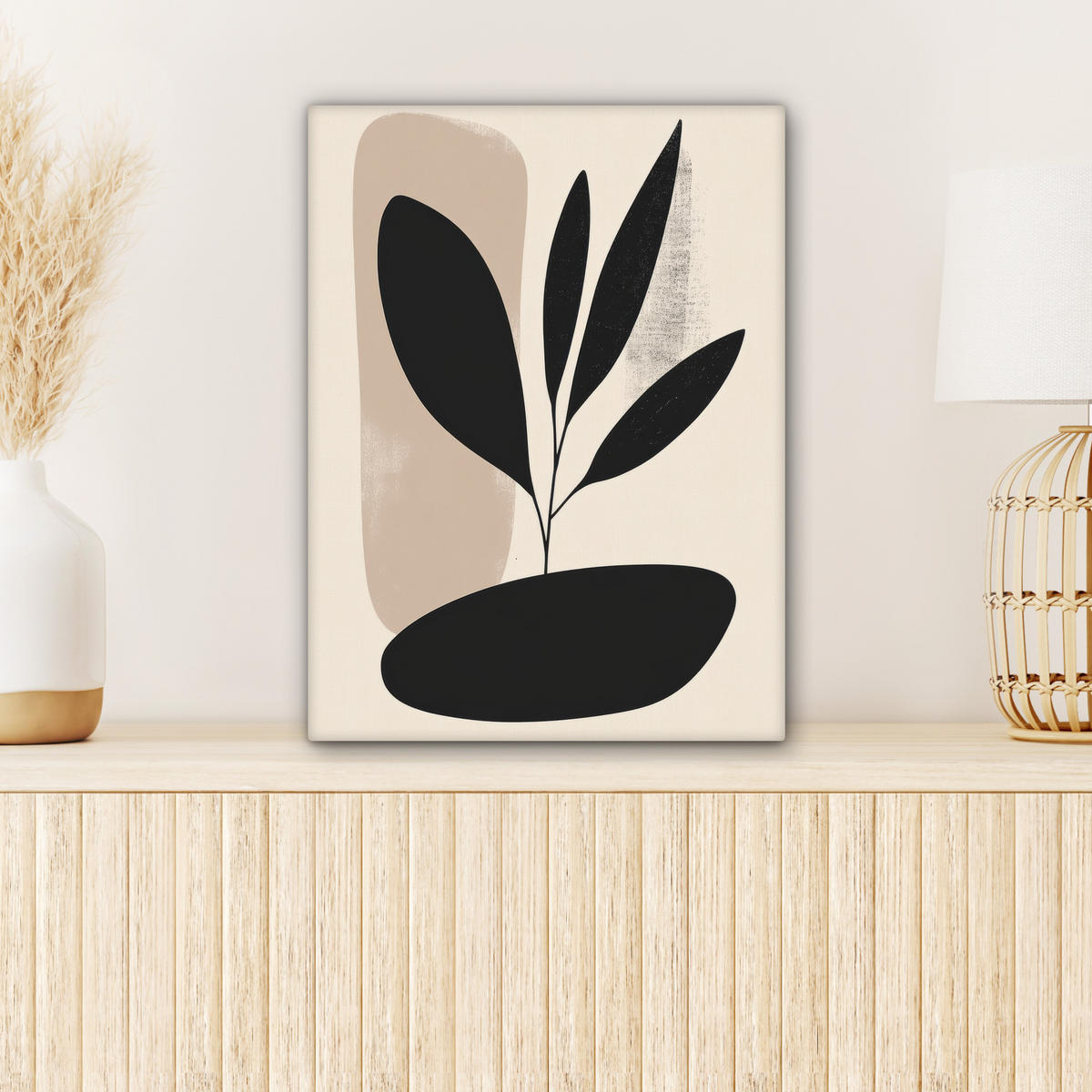 LEINWANDBILD Pflanze - Beige - Japanisch 30x40 cm - Schwarz, Textil (30/40cm) - MuchoWow