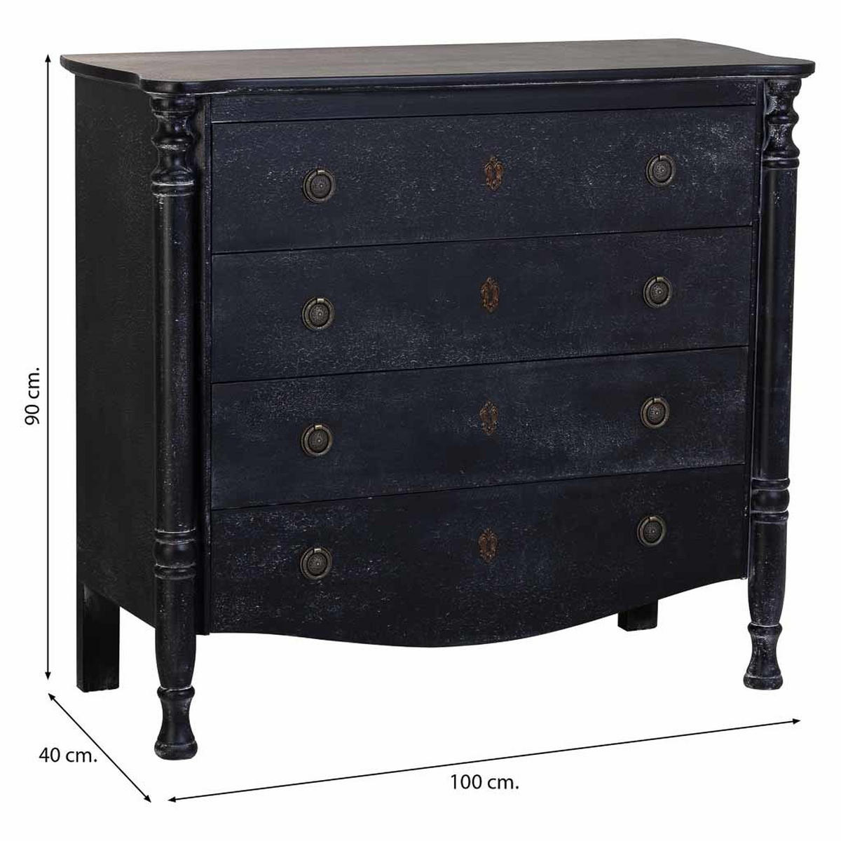 KOMMODE LACKIERTE mit 4 Schubladen 100x40x90 cm - Schwarz, Holz (100/90/40cm) - Wanderlust