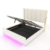 POLSTERBETT 180/200 cm Beige mit LED-Beleuchtung und hydraulische Speicherfunktion - Beige, Textil (180/200cm) - Oxeza